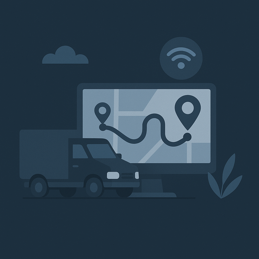 Ein Fahrzeug nutzt GPS Ortung auf einer digitalen Karte, um präzise Fahrdienste zu optimieren.