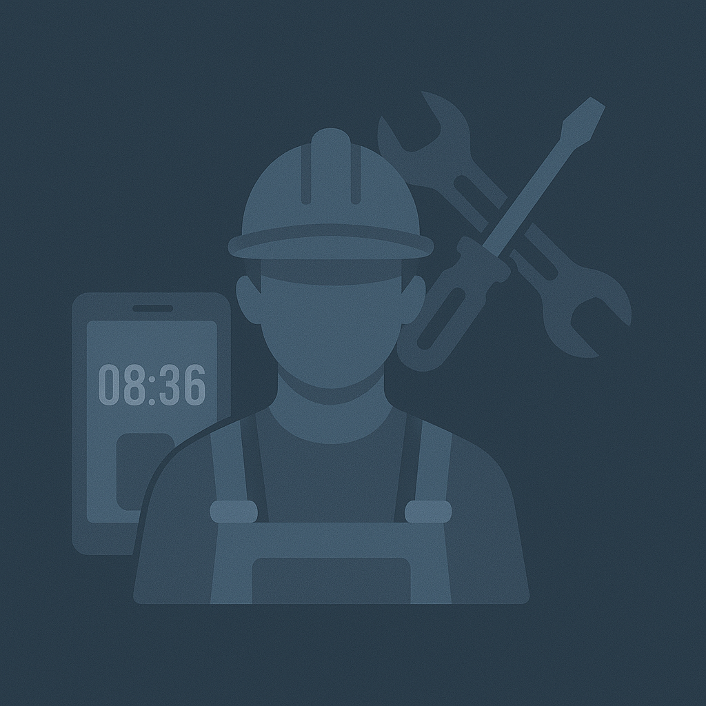 Ein Handwerker mit Helm und Werkzeugen erscheint vor einem Smartphone, das GPS Ortung für effiziente Fahrzeugortung anzeigt.